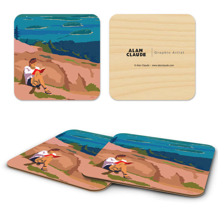 Good Book Acadia ME birchwood 4x4 inch decorative coaster set by Alan Claude - Trays4Us
