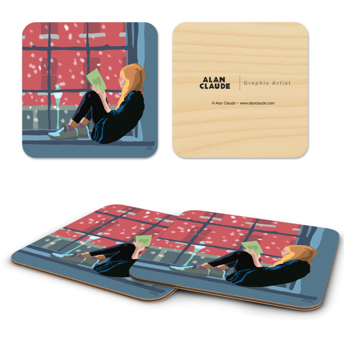 Good Book SnowDay birchwood 4x4 inch decorative coaster set by Alan Claude - Trays4Us