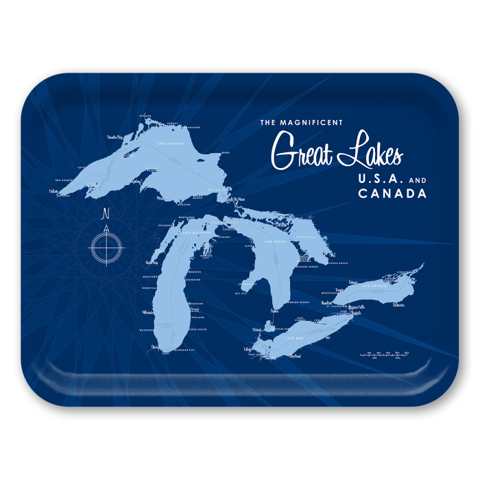 Great Lakes Navy birchwood decorative serving tray large 16.5x12.5 inch by Lakebound - Trays4Us