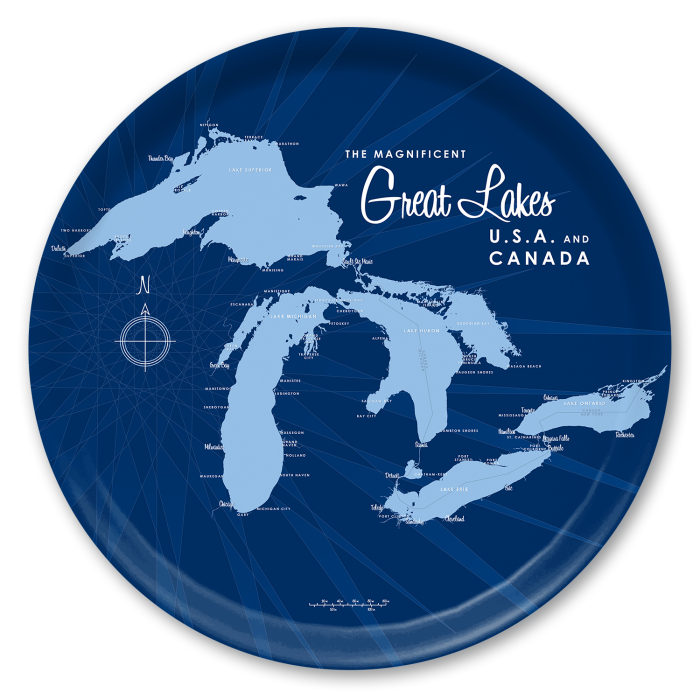 Great Lakes Navy birchwood decorative serving tray round 15.7 inch by Lakebound - Trays4Us