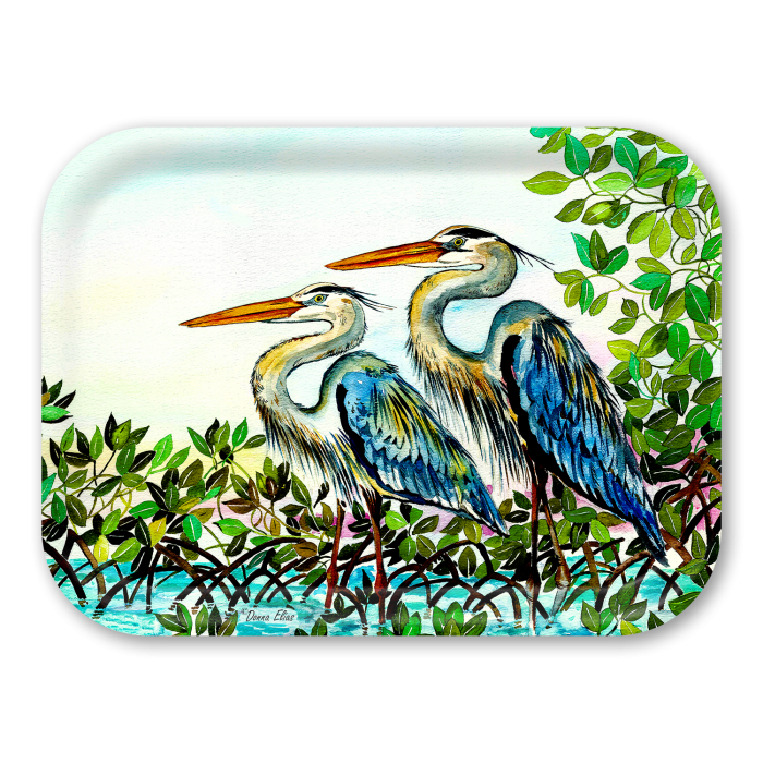 Great Blue Herons birchwood decorative serving tray medium 11x8 inch by Donna Elias - Trays4Us