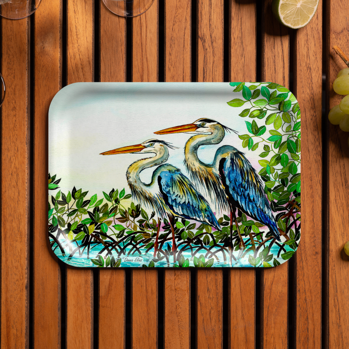 Great Blue Herons birchwood decorative serving tray medium 11x8 inch by Donna Elias - Trays4Us