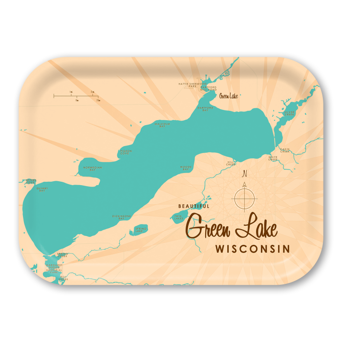 Green Lake WI birchwood decorative serving tray medium 11x8 inch by Lakebound - Trays4Us