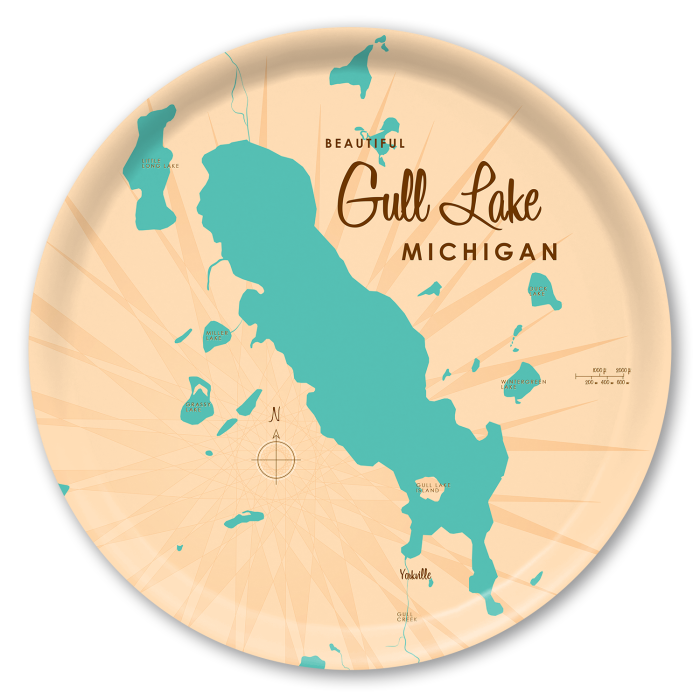 Gull Lake MI birchwood decorative serving tray round 15.7 inch by Lakebound - Trays4Us