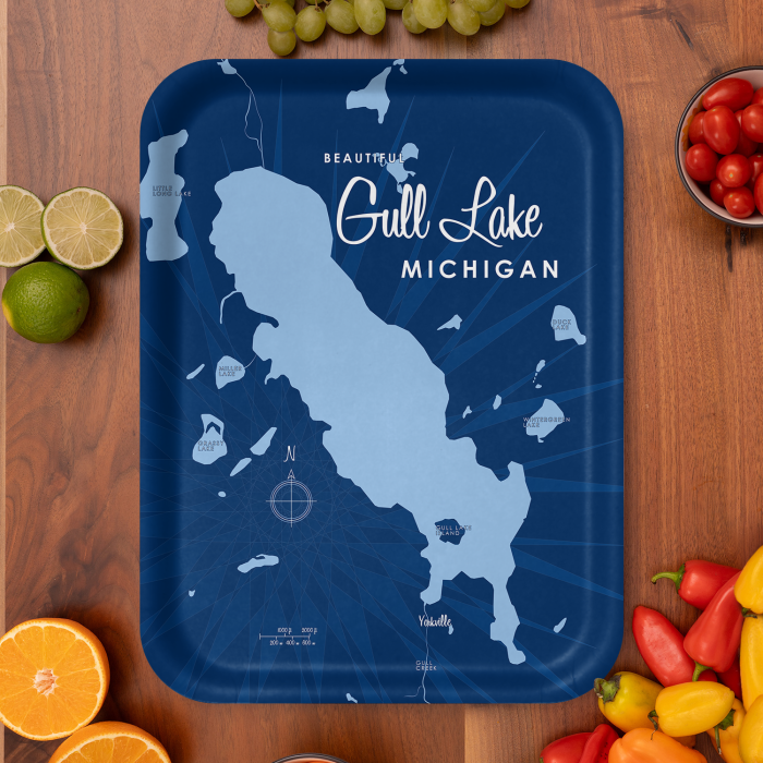 Gull Lake MI Navy birchwood decorative serving tray large 16.5x12.5 inch by Lakebound - Trays4Us