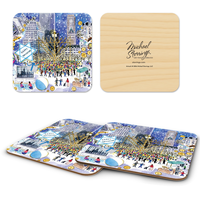 Hanukkah birchwood 4x4 inch decorative coaster set by Michael Storrings - Trays4Us