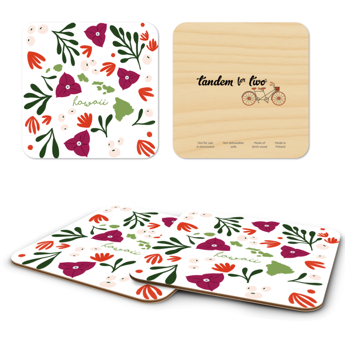 Hawaii Fresh birchwood 4x4 inch decorative coaster set by Jennifer Smelker - Trays4Us