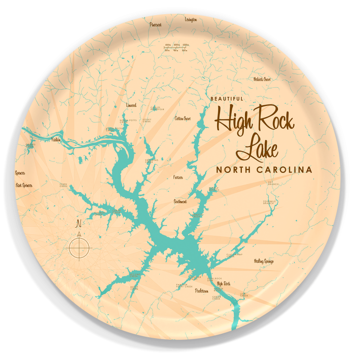 High Rock Lake NC birchwood decorative serving tray round 15.7 inch by Lakebound - Trays4Us