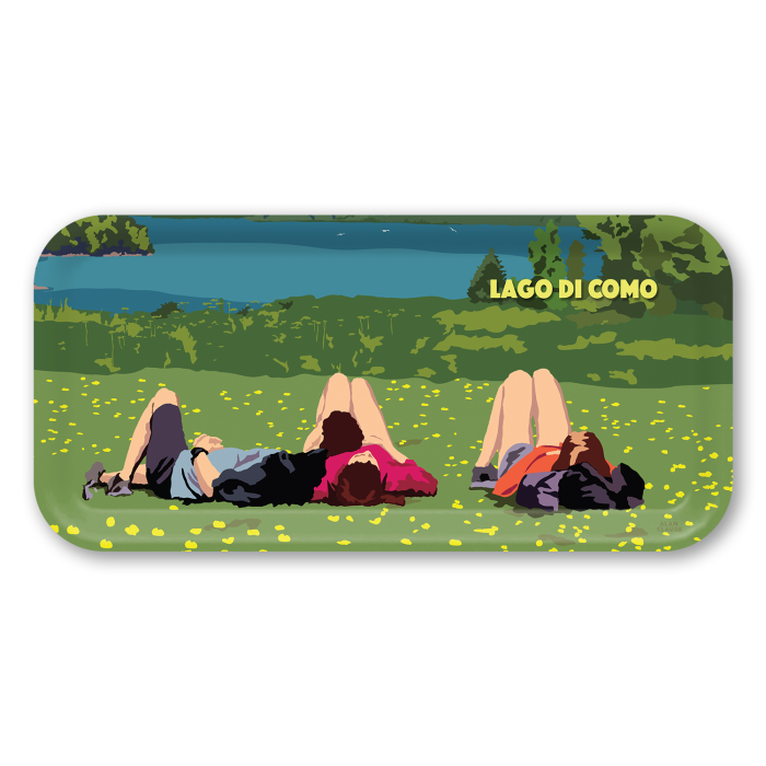 Hikers  - Lago di Como birchwood decorative serving tray Small 11x5 inch by Alan Claude - Trays4Us