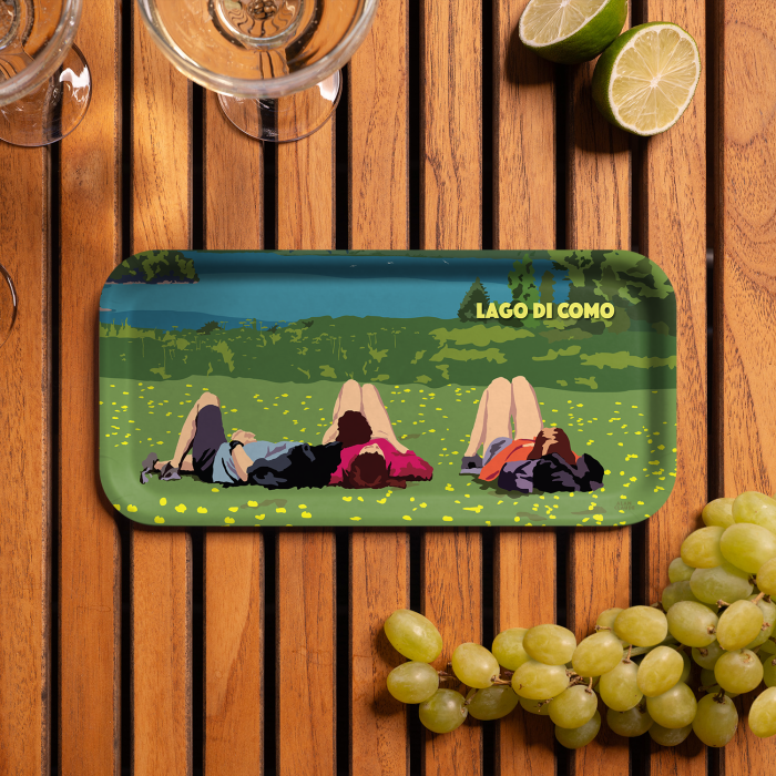 Hikers  - Lago di Como birchwood decorative serving tray Small 11x5 inch by Alan Claude - Trays4Us