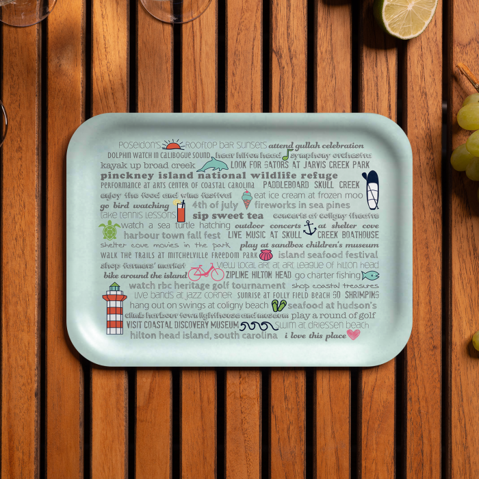 Hilton Head Bucket List birchwood decorative serving tray medium 11x8 inch by Jennifer Smelker - Trays4Us