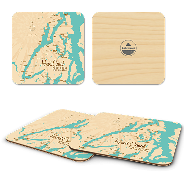 Hood Canal WA birchwood 4x4 inch decorative coaster set by Lakebound - Trays4Us
