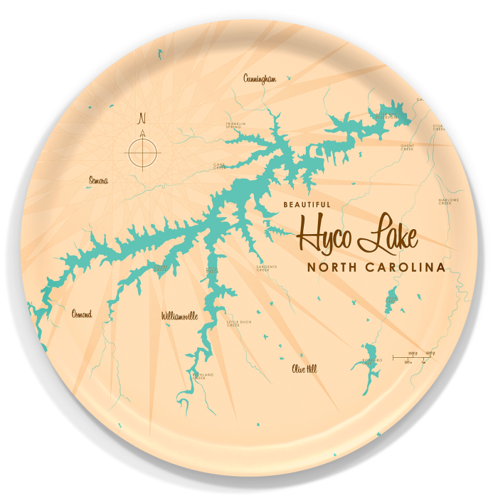 Hyco Lake NC birchwood decorative serving tray round 15.7 inch by Lakebound - Trays4Us