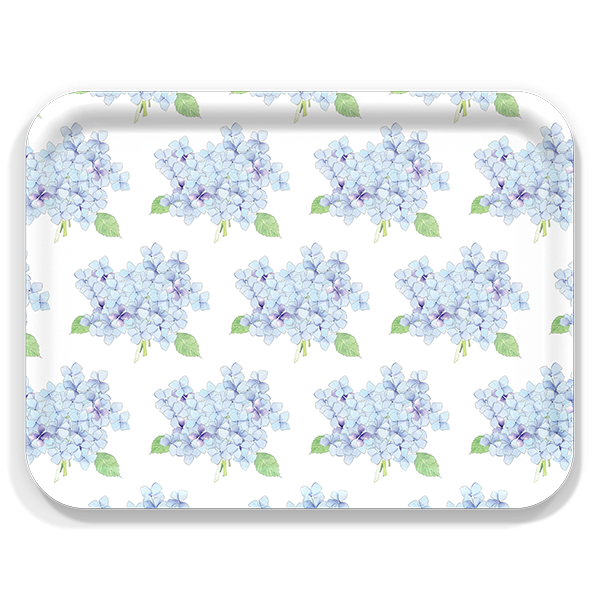 Hydrangea birchwood decorative serving tray large 16.5x12.5 inch by Sara Fitz - Trays4Us