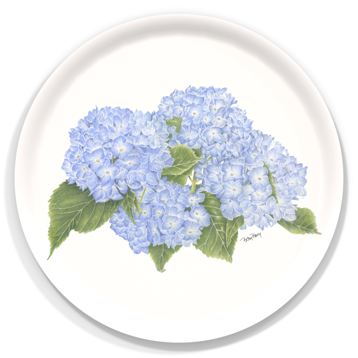 Hydrangea Cluster birchwood decorative serving tray round 15.7 inch by Betsy Barry - Trays4Us