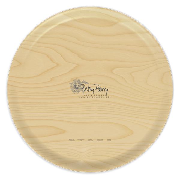 Hydrangea on Rim birchwood decorative serving tray round 15.7 inch by Betsy Barry - Trays4Us