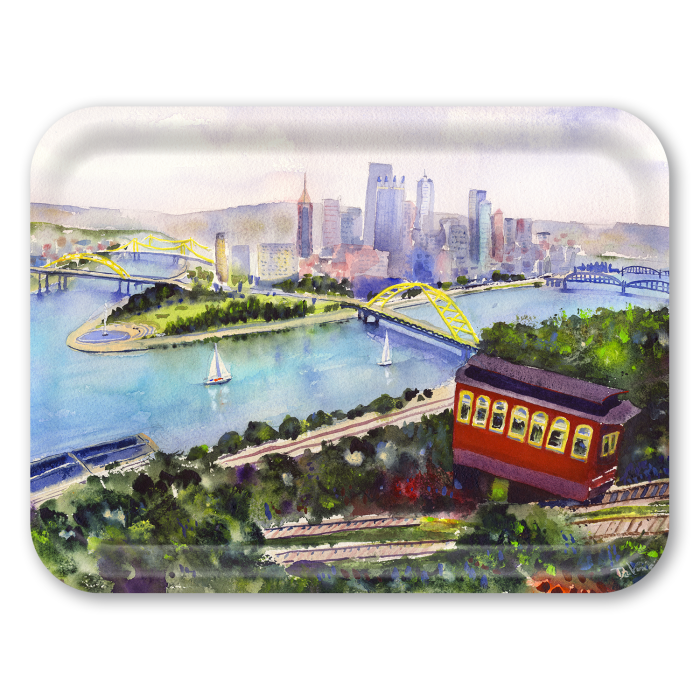Incline to Pittsburgh birchwood decorative serving tray large 16.5x12.5 inch by Clement DaVinci - Trays4Us