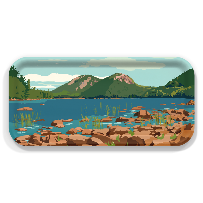 Jordan Pond Acadia Natioal Park birchwood decorative serving tray Small 11x5 inch by Alan Claude - Trays4Us