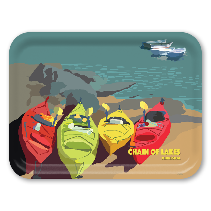 Kayaks Name-drop birchwood decorative serving tray large 16.5x12.5 inch by Alan Claude - Trays4Us
