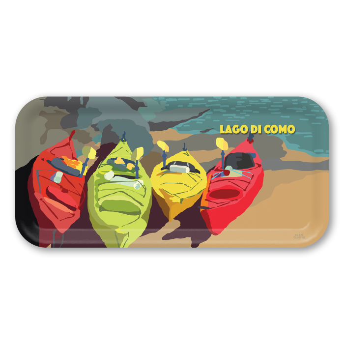 Kayaks  - Lago di Como birchwood decorative serving tray Small 11x5 inch by Alan Claude - Trays4Us