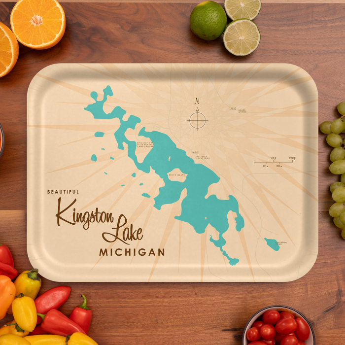 Kingston Lake MI birchwood decorative serving tray large 16.5x12.5 inch by Lakebound - Trays4Us