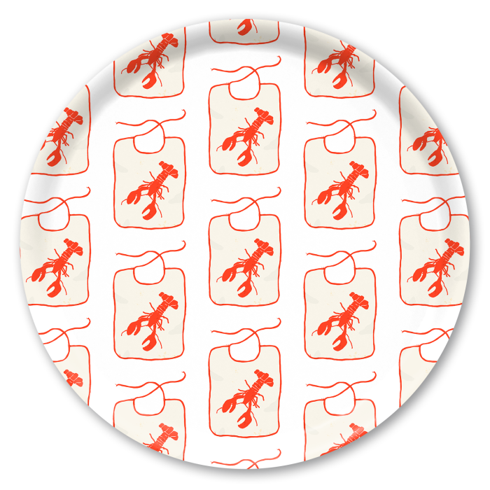 Lobster Bib birchwood decorative serving tray round 15.7 inch by Sara Fitz - Trays4Us