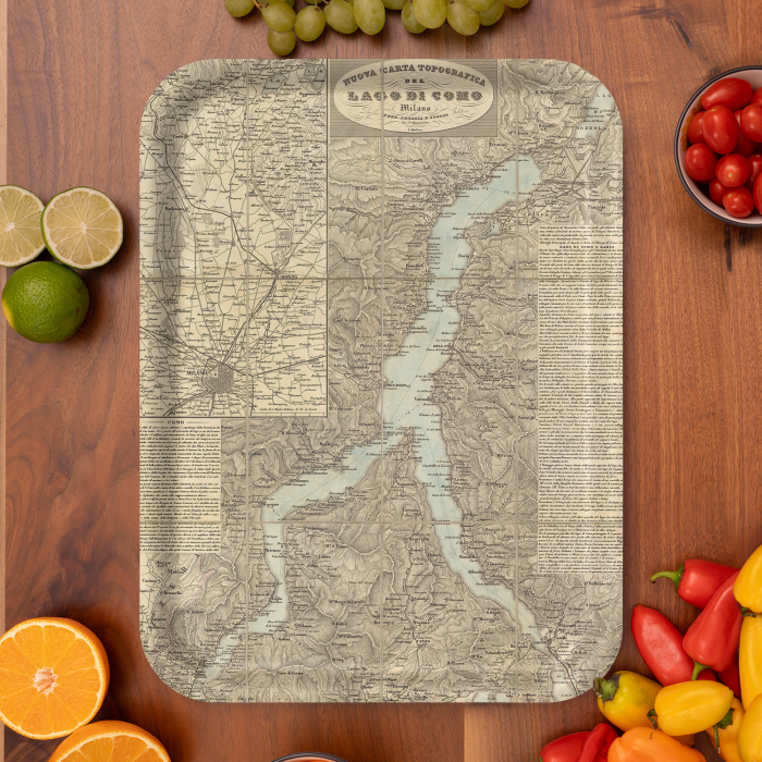 Lago di Como 1866 birchwood decorative serving tray large 16.5x12.5 inch by Historical Map - Trays4Us