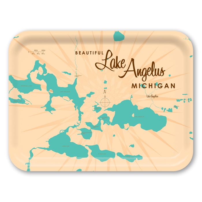 Lake Angelus MI birchwood decorative serving tray large 16.5x12.5 inch by Lakebound - Trays4Us