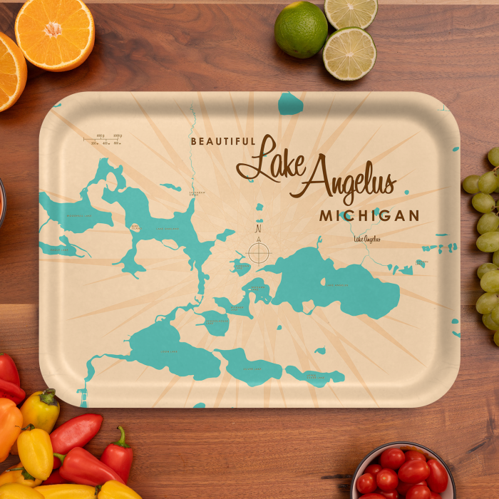 Lake Angelus MI birchwood decorative serving tray large 16.5x12.5 inch by Lakebound - Trays4Us