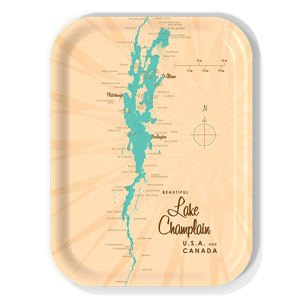 Lake Champlain NY birchwood decorative serving tray medium 11x8 inch by Lakebound - Trays4Us