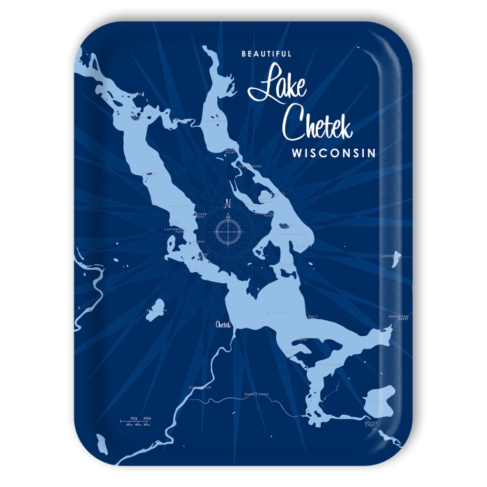 Lake Chetek WI - navy birchwood decorative serving tray large 16.5x12.5 inch by Lakebound - Trays4Us