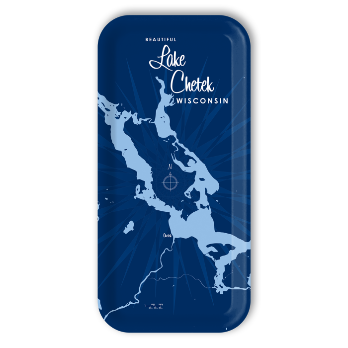 Lake Chetek WI - navy birchwood decorative serving tray Small 11x5 inch by Lakebound - Trays4Us