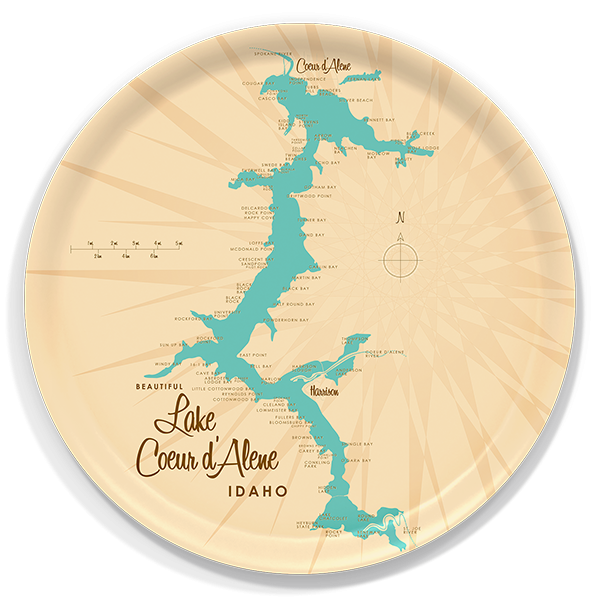 Lake Coeur d'Alene ID birchwood decorative serving tray round 15.7 inch by Lakebound - Trays4Us