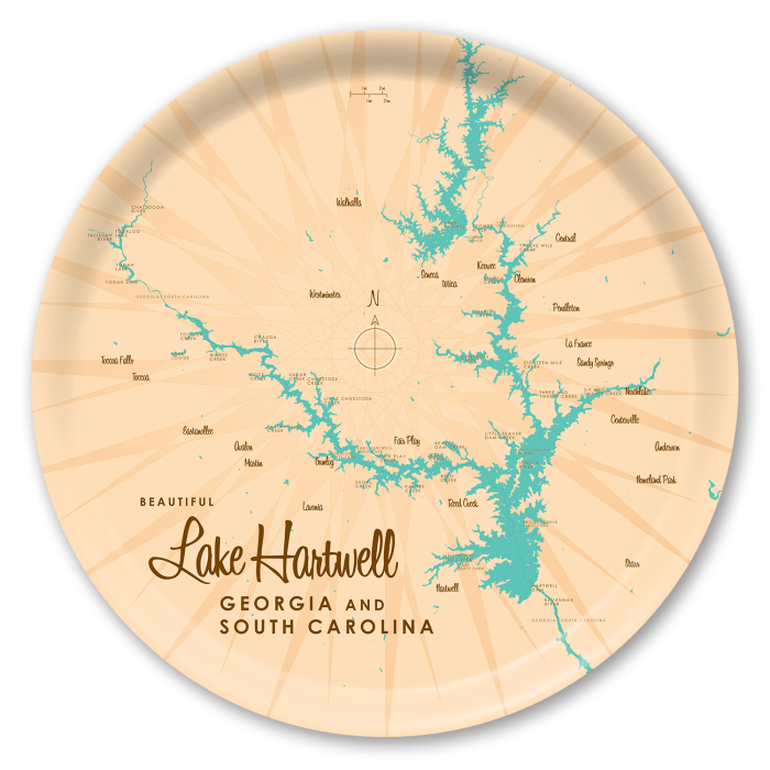 Lake Hartwell SC GA birchwood decorative serving tray round 15.7 inch by Lakebound - Trays4Us