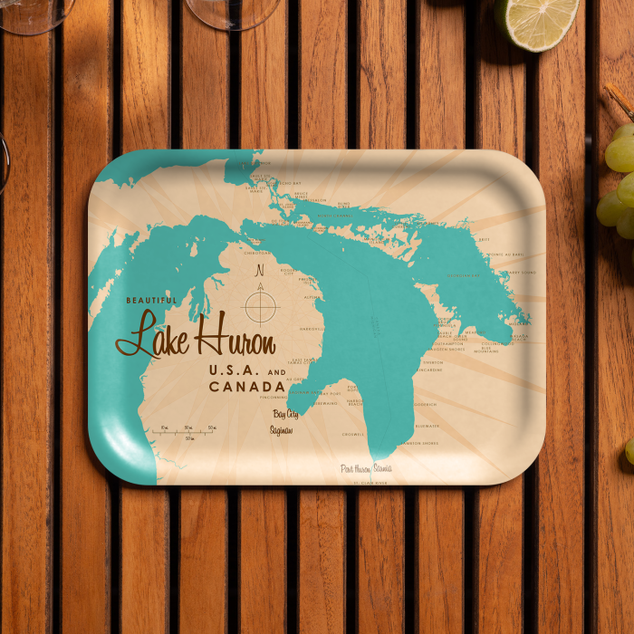 Lake Huron MI birchwood decorative serving tray medium 11x8 inch by Lakebound - Trays4Us