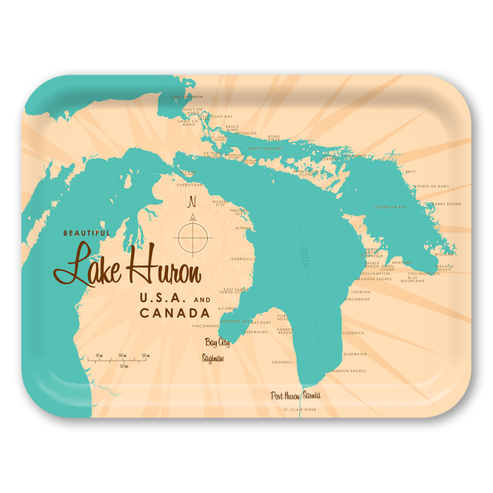 Lake Huron MI birchwood decorative serving tray large 16.5x12.5 inch by Lakebound - Trays4Us