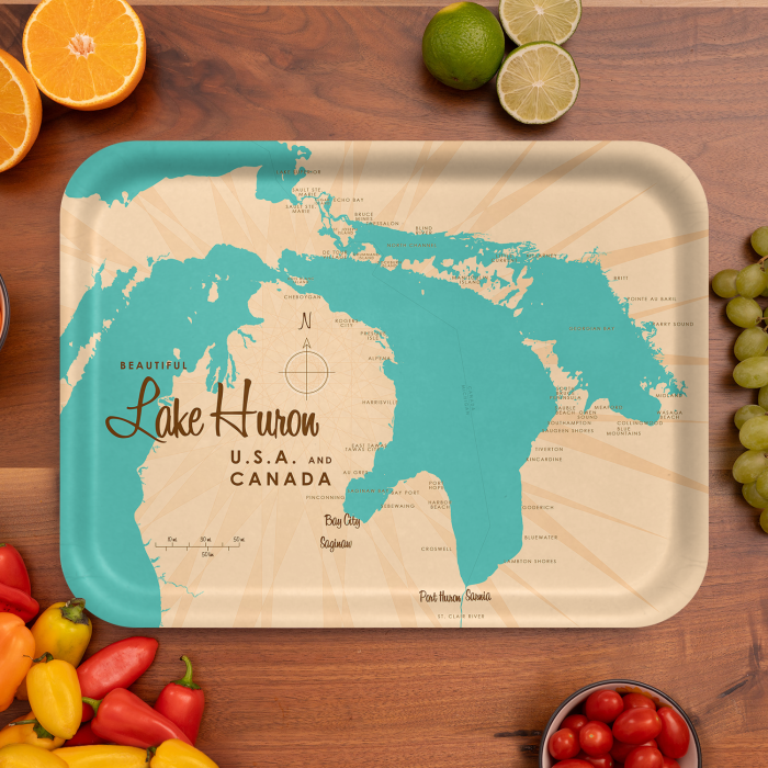 Lake Huron MI birchwood decorative serving tray large 16.5x12.5 inch by Lakebound - Trays4Us