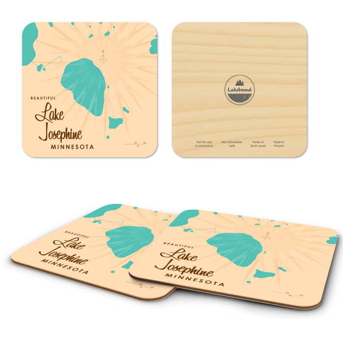 Lake Josephine MN birchwood 4x4 inch decorative coaster set by Lakebound - Trays4Us