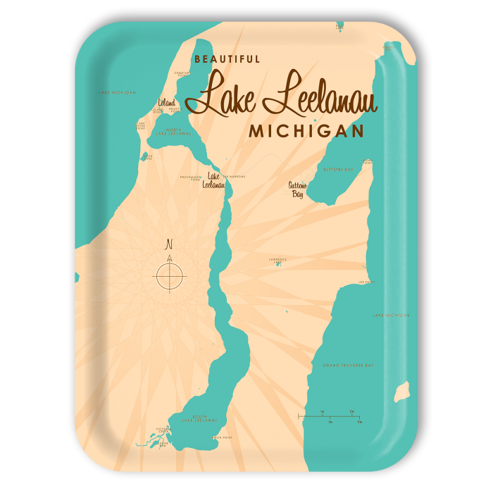 Lake Leelanau MI birchwood decorative serving tray large 16.5x12.5 inch by Lakebound - Trays4Us