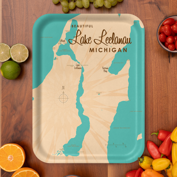 Lake Leelanau MI birchwood decorative serving tray large 16.5x12.5 inch by Lakebound - Trays4Us