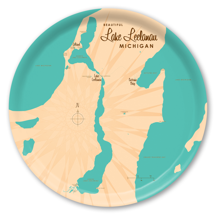 Lake Leelanau MI birchwood decorative serving tray round 15.7 inch by Lakebound - Trays4Us