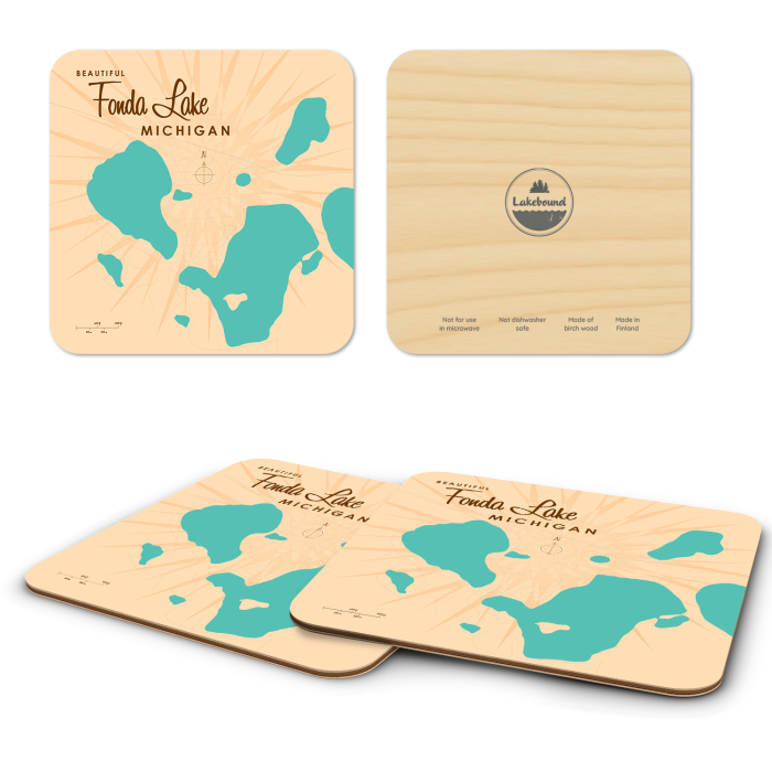 Lake Macatawa MI birchwood 4x4 inch decorative coaster set by Lakebound - Trays4Us
