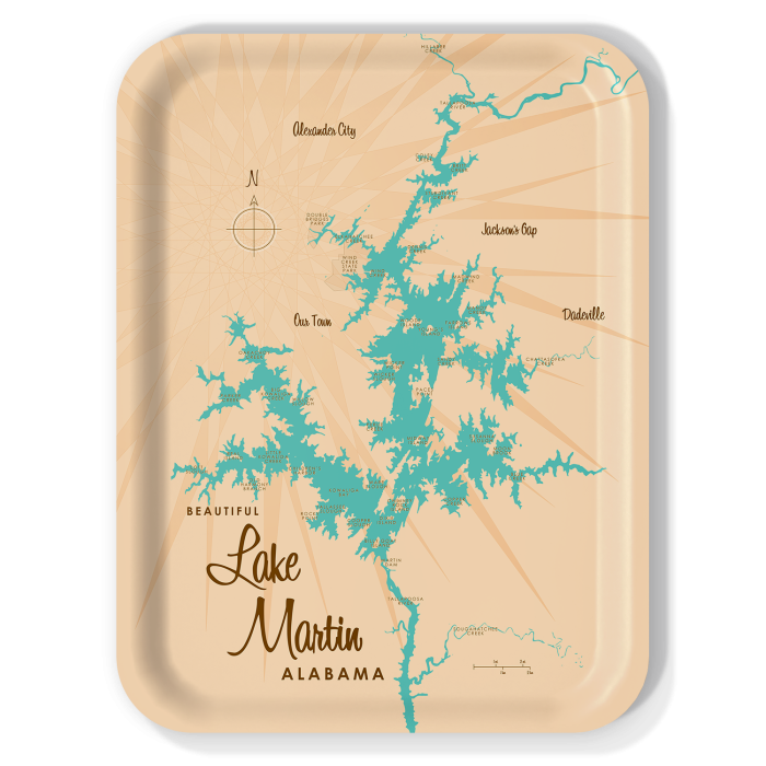 Lake Martin AL birchwood decorative serving tray large 16.5x12.5 inch by Lakebound - Trays4Us