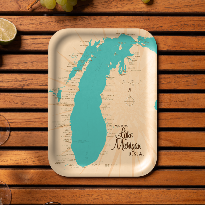 Lake Michigan MI birchwood decorative serving tray medium 11x8 inch by Lakebound - Trays4Us