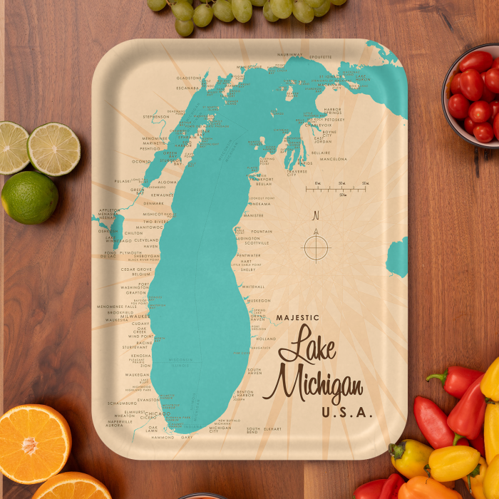 Lake Michigan MI birchwood decorative serving tray large 16.5x12.5 inch by Lakebound - Trays4Us