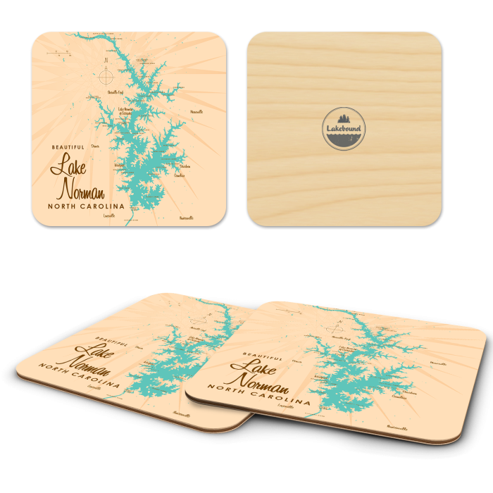Lake Norman NC birchwood 4x4 inch decorative coaster set by Lakebound - Trays4Us