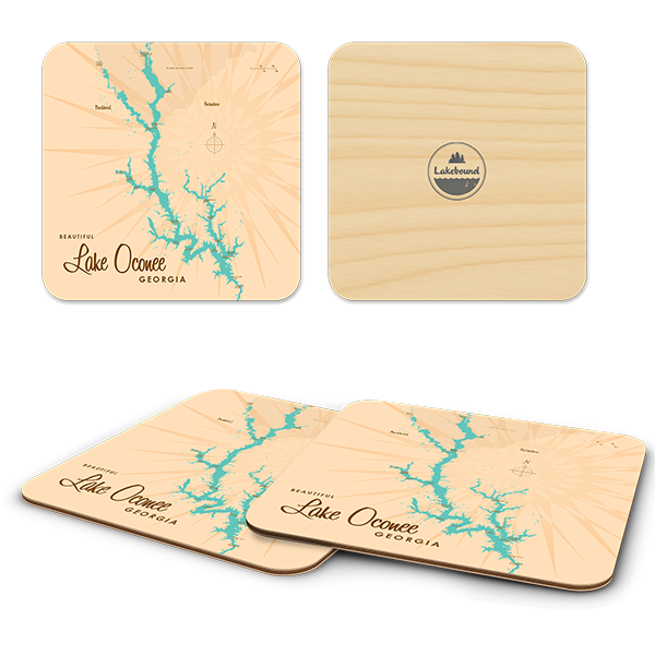 Lake Oconee GA birchwood 4x4 inch decorative coaster set by Lakebound - Trays4Us