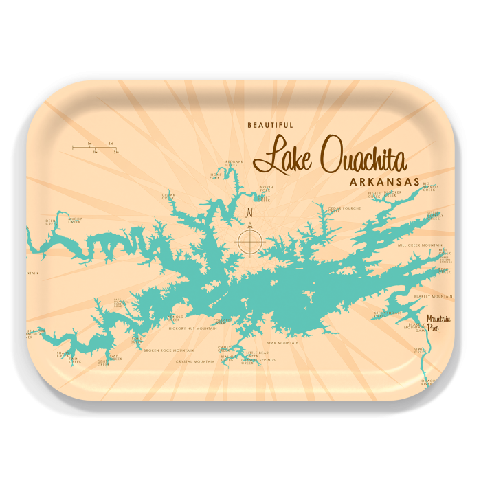 Lake Ouachita AR birchwood decorative serving tray medium 11x8 inch by Lakebound - Trays4Us