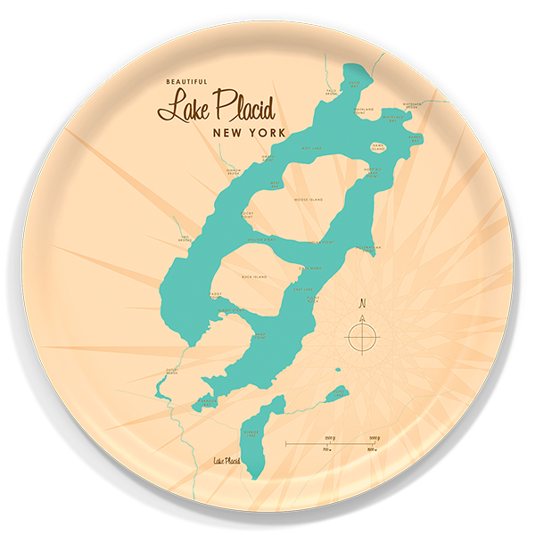 Lake Placid NY birchwood decorative serving tray round 15.7 inch by Lakebound - Trays4Us
