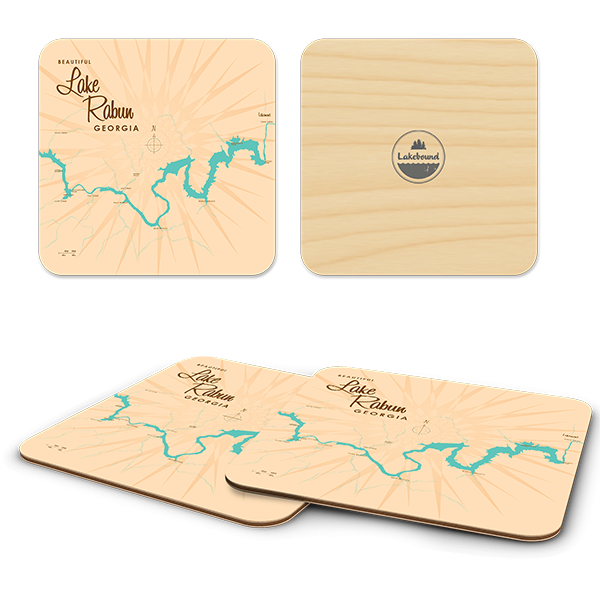 Lake Rabun GA birchwood 4x4 inch decorative coaster set by Lakebound - Trays4Us